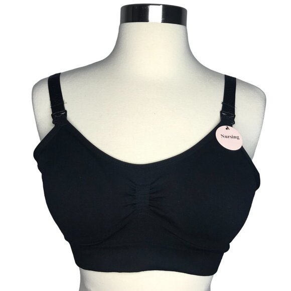 Kathy Maternity Full Coverage Nursing Bra Women's Black One Size Nylon‎ Wireless - Picture 1 of 11
